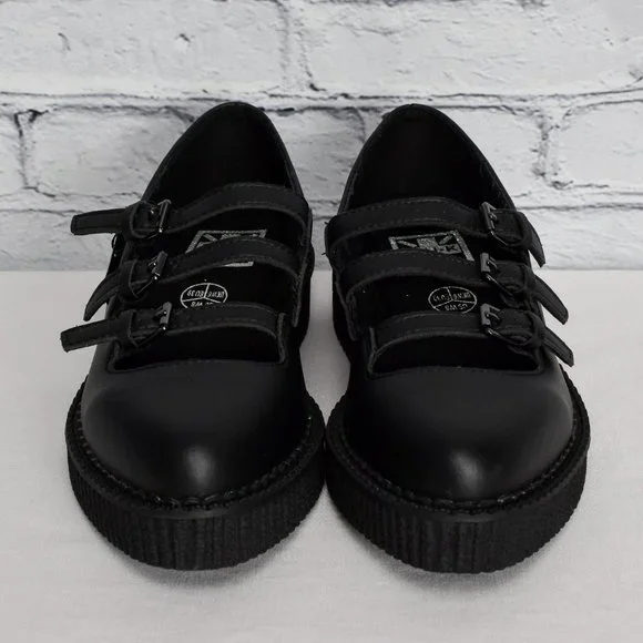 NEW IN BOX T.U.K. Footwear Women's Black TUKskin Pointed 3-Strap Mary Jane Shoes - Picture 3 of 8